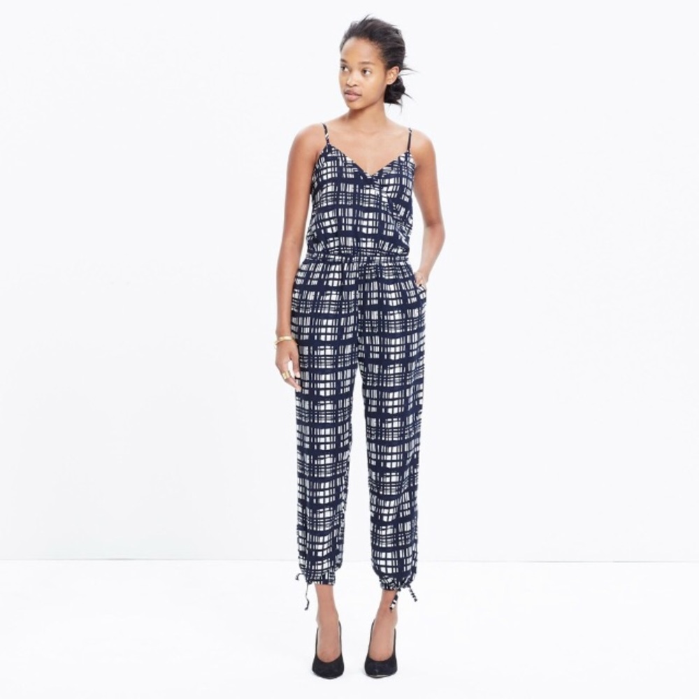 NWT Madewell Faux Wrap Navy and White Jumpsuit